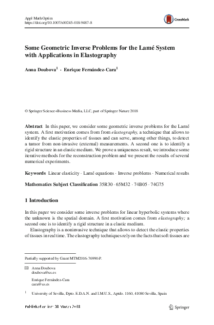 (PDF) Some Geometric Inverse Problems for the Lamé System with ...