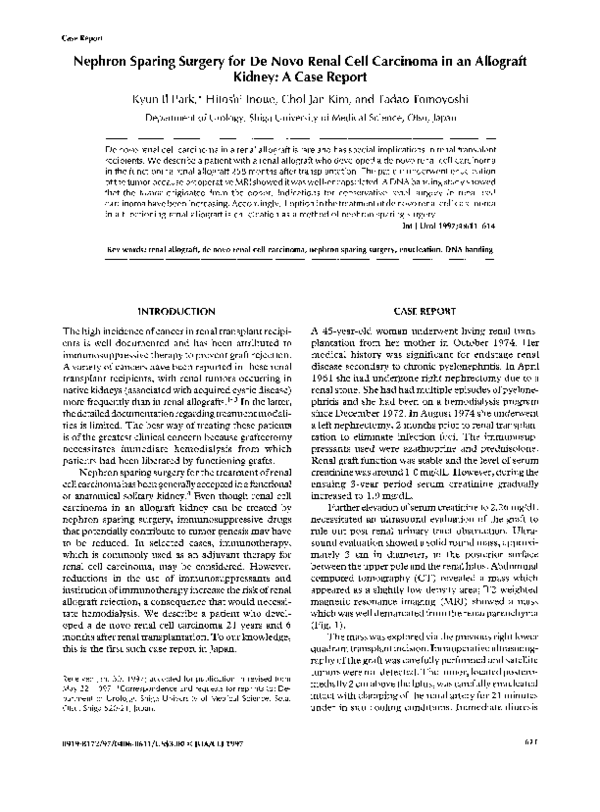 (PDF) Nephron Sparing Surgery for De Novo Renal Cell Carcinoma in an