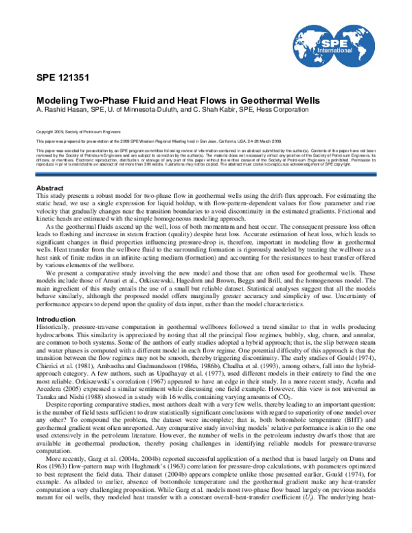 (PDF) Modeling two-phase fluid and heat flows in geothermal wells