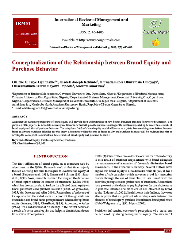 (PDF) Conceptualization of the Relationship between Brand Equity and ...