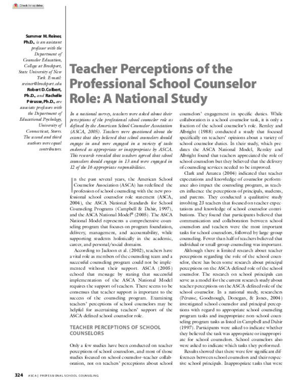(PDF) Teacher Perceptions of the Professional School Counselor Role: A ...