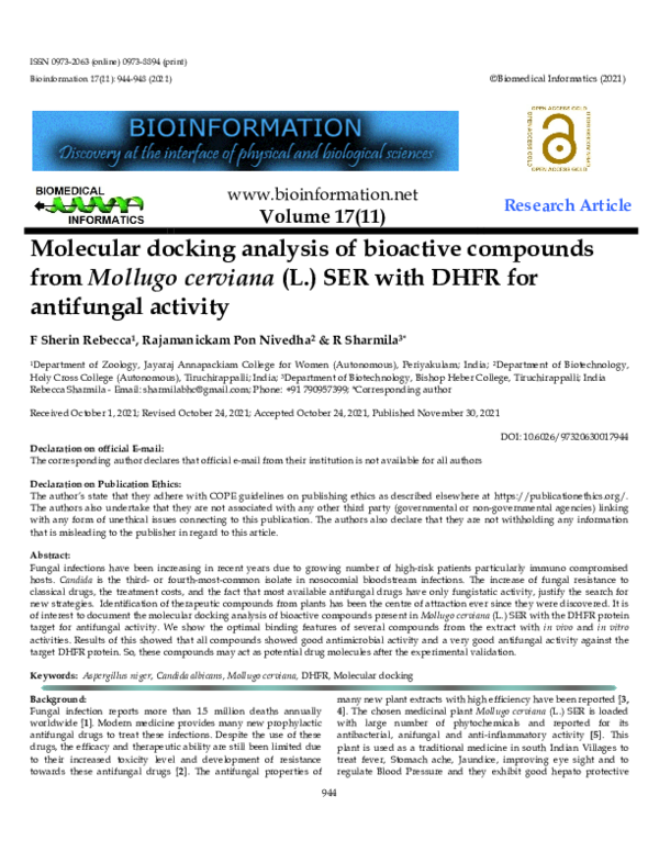 (PDF) Molecular docking analysis of bioactive compounds from Mollugo ...