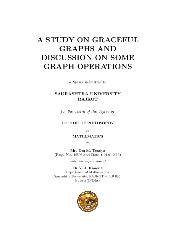 (PDF) A study on graceful graphs and discussion on some graph operations