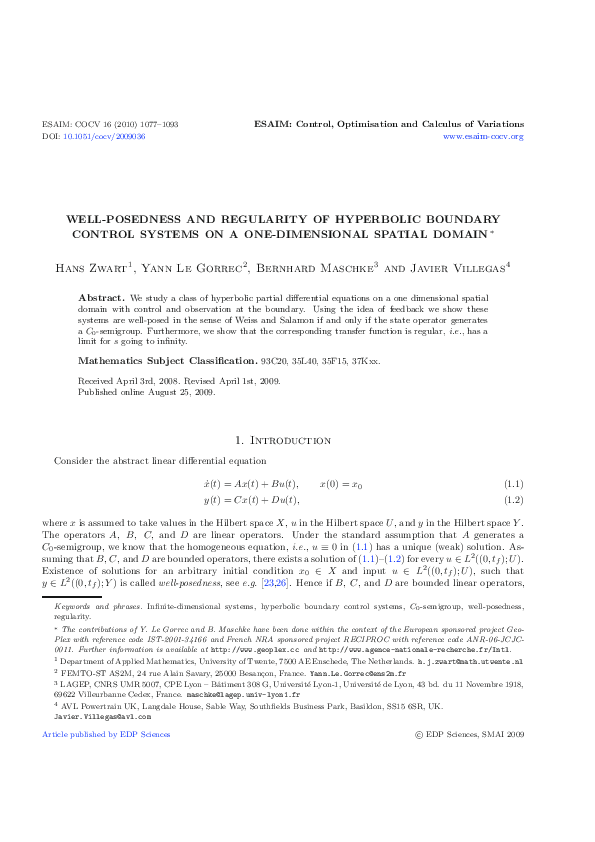 (PDF) Well-posedness and regularity of hyperbolic boundary control ...