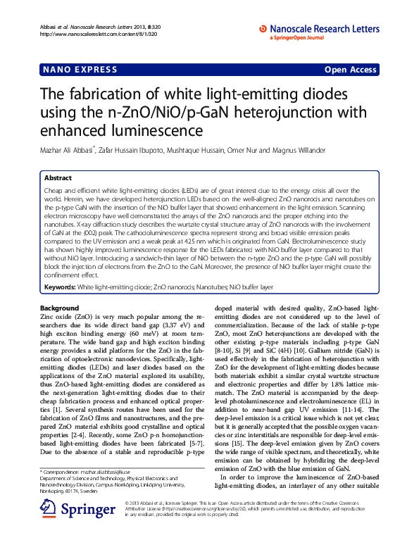 (PDF) The fabrication of white light-emitting diodes using the n-ZnO ...