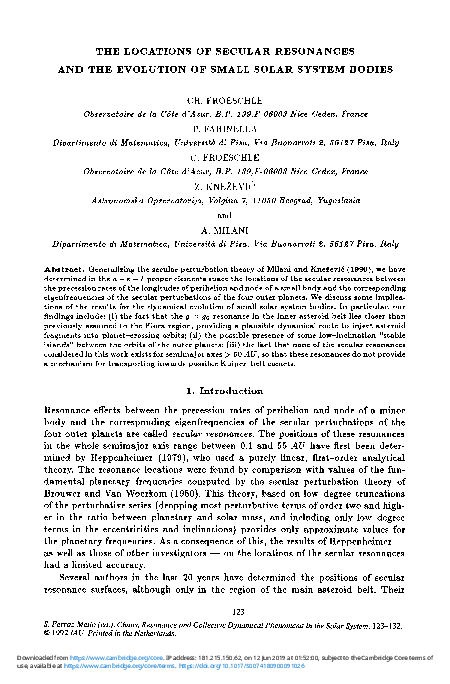 (PDF) The Locations of Secular Resonances and the Evolution of Small ...