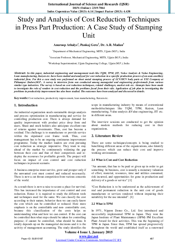 (PDF) Study and Analysis of Cost Reduction Techniques in Press Part ...