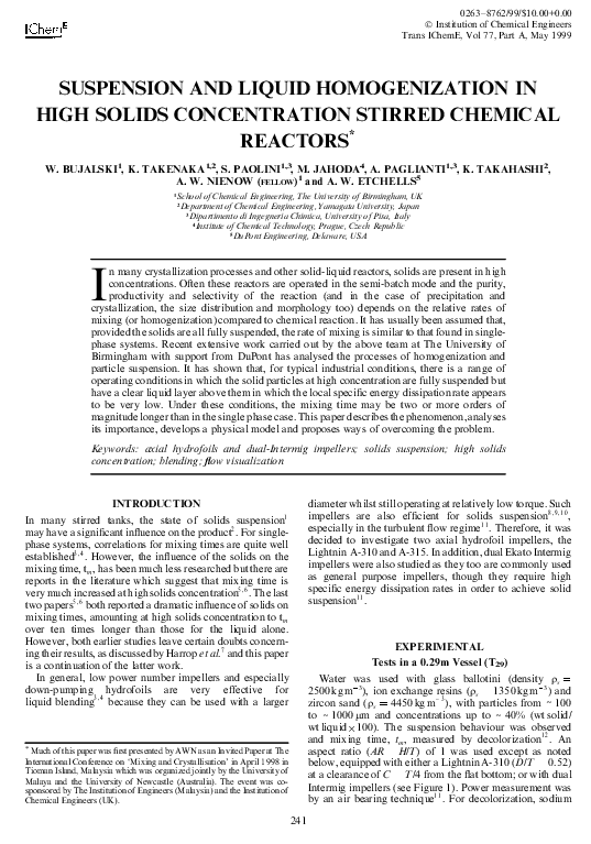 (PDF) Suspension and Liquid Homogenization in High Solids Concentration