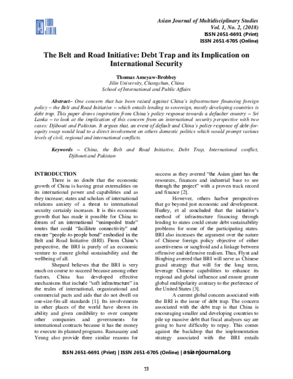 (PDF) The Belt and Road Initiative Debt Trap and its Implication on