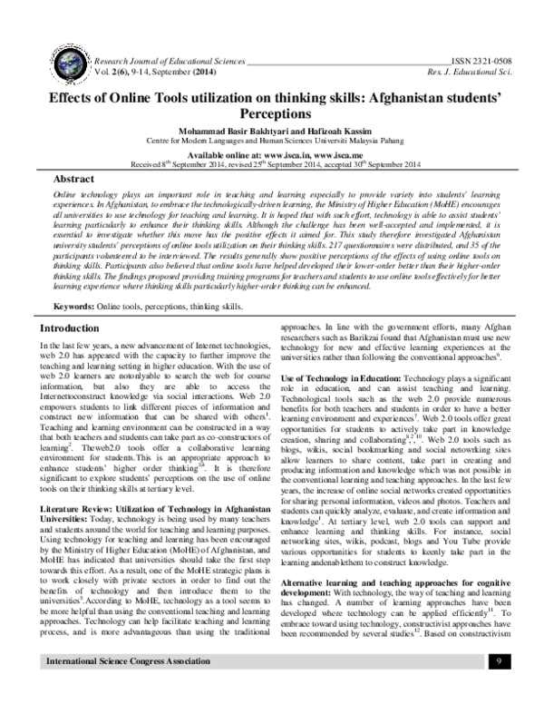 (PDF) Effects of Online Tools utilization on thinking skills ...