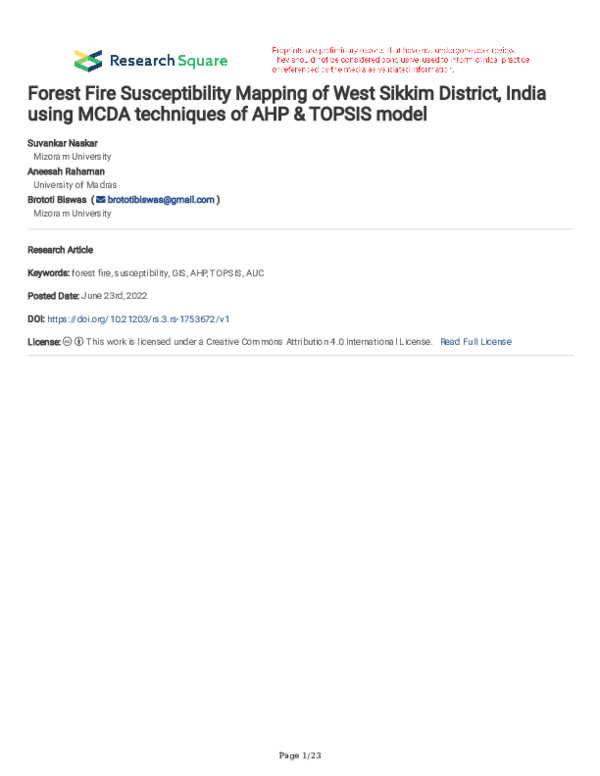 (PDF) Forest Fire Susceptibility Mapping of West Sikkim District, India ...