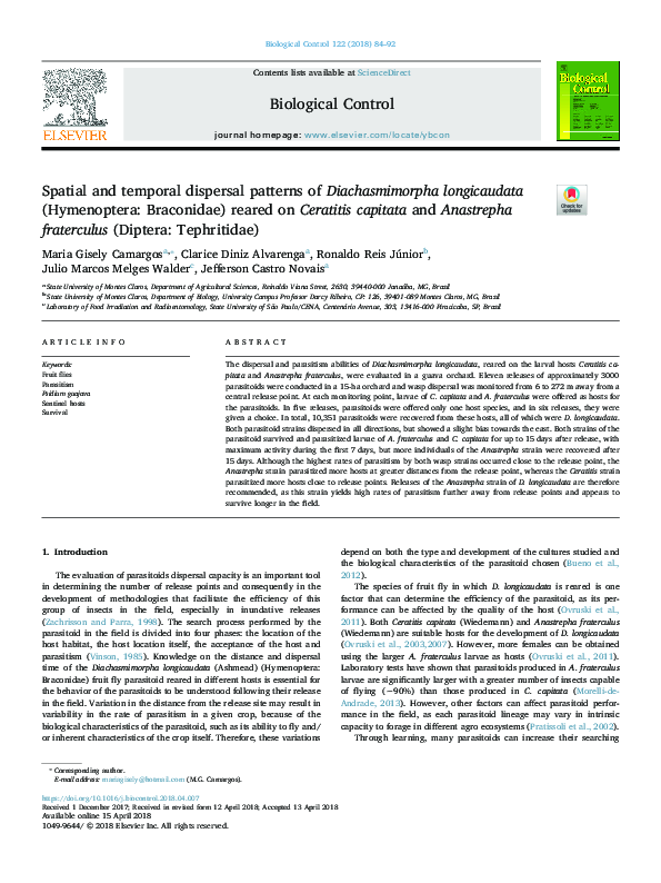 (PDF) Spatial and temporal dispersal patterns of Diachasmimorpha ...