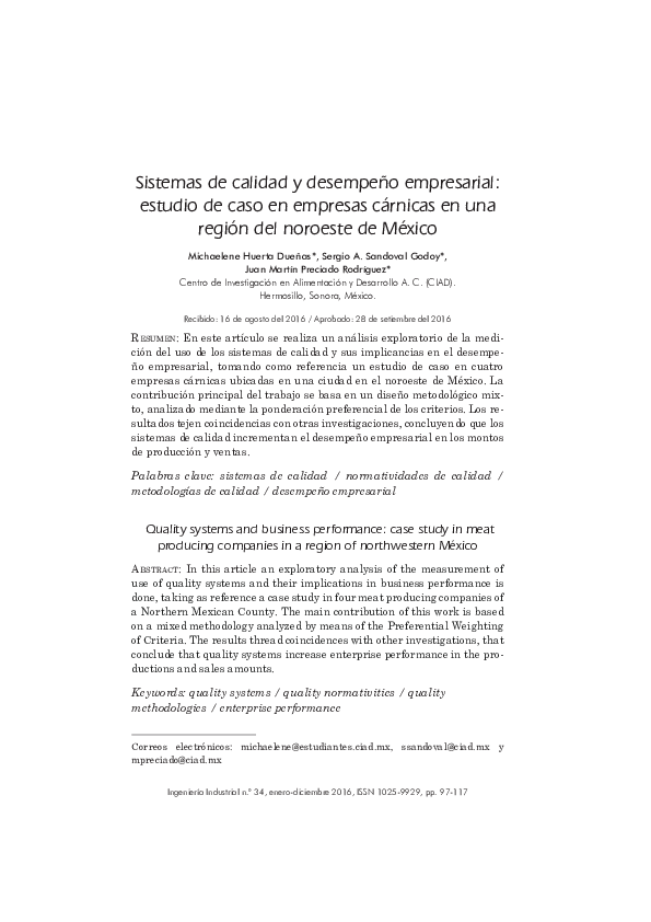 (PDF) Sistemas de calidad y desempeño empresarial: estudio de caso en