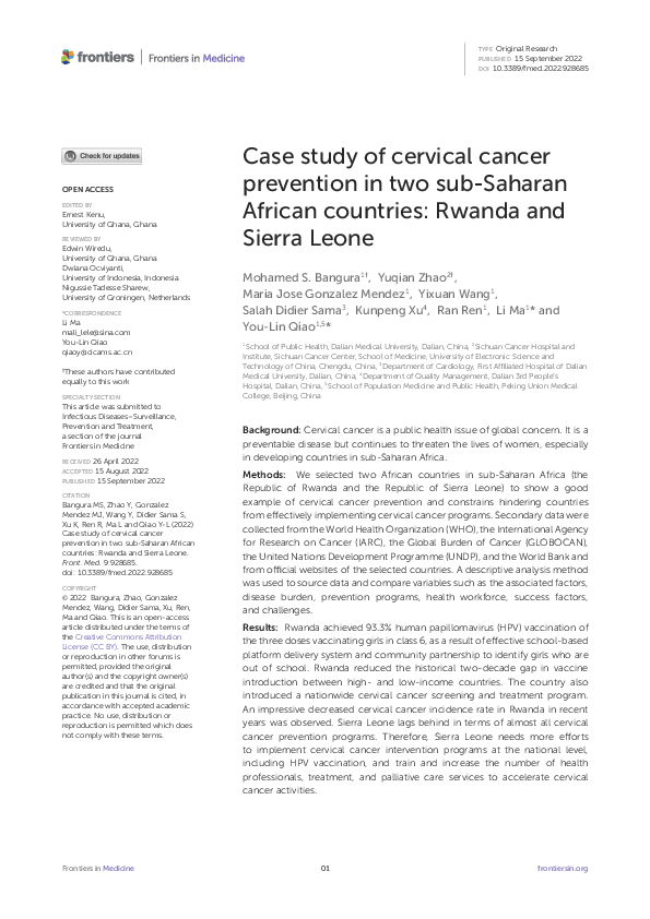 (PDF) Case study of cervical cancer prevention in two sub-Saharan ...