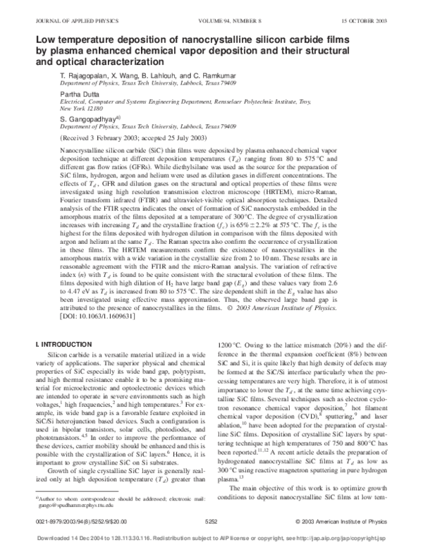 (PDF) Low temperature deposition of nanocrystalline silicon carbide ...