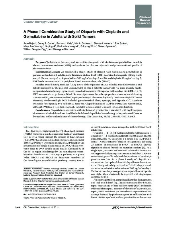(PDF) A Phase I Combination Study of Olaparib with Cisplatin and ...
