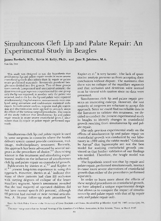 (PDF) Simultaneous Cleft Lip and Palate Repair