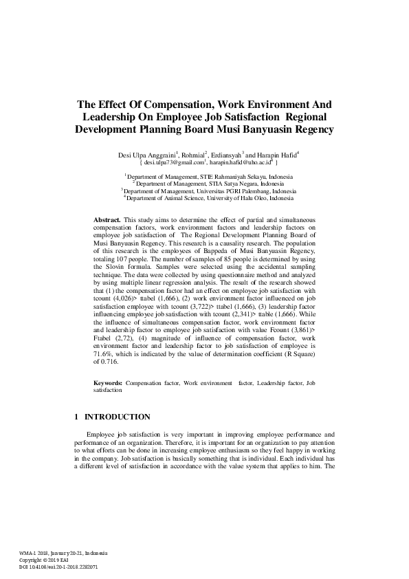 (PDF) The Effect Of Compensation, Work Environment And Leadership On ...