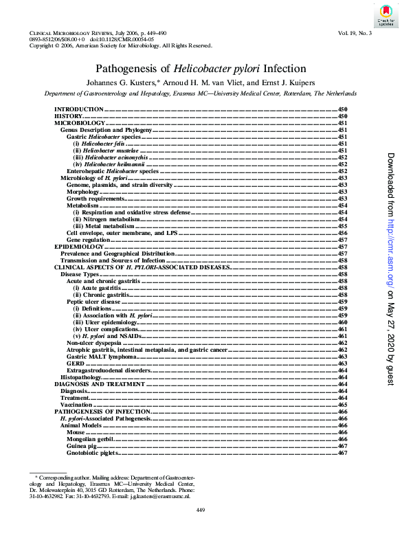 (PDF) Pathogenesis of Helicobacter pylori Infection