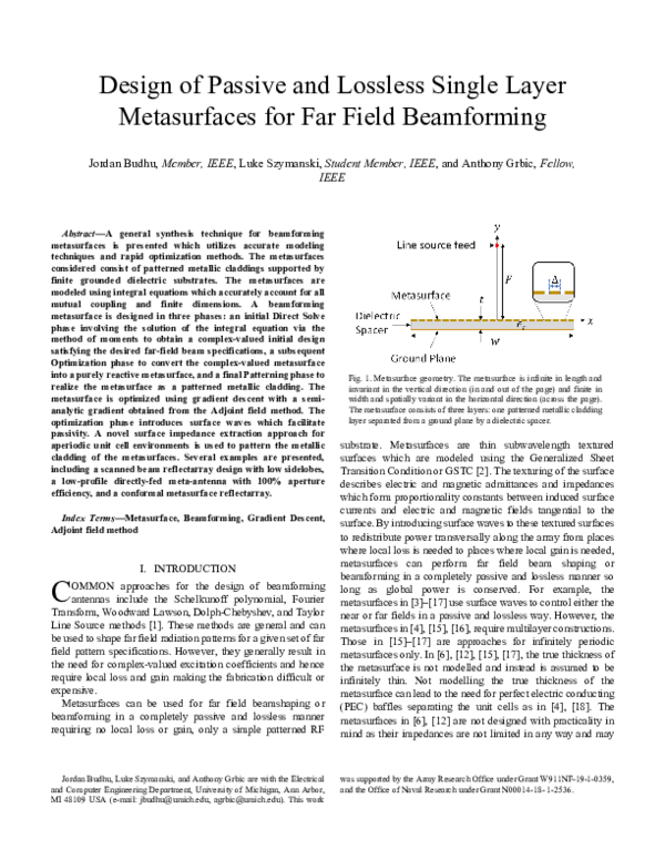 (PDF) Design of Passive and Lossless Single Layer Metasurfaces for Far ...
