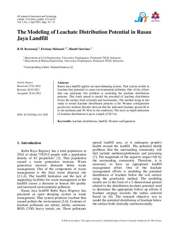 (PDF) The Modeling of Leachate Distribution Potential in Rasau Jaya ...