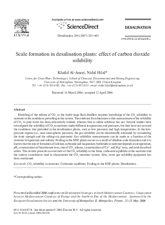 (PDF) Scale formation in desalination plants effect of carbon dioxide