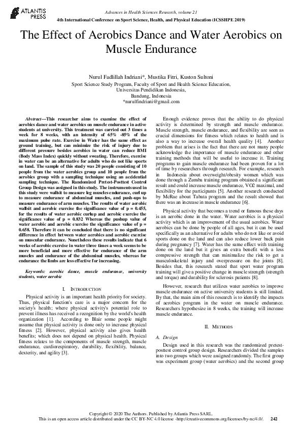 (PDF) The Effect of Aerobics Dance and Water Aerobics on Muscle Endurance