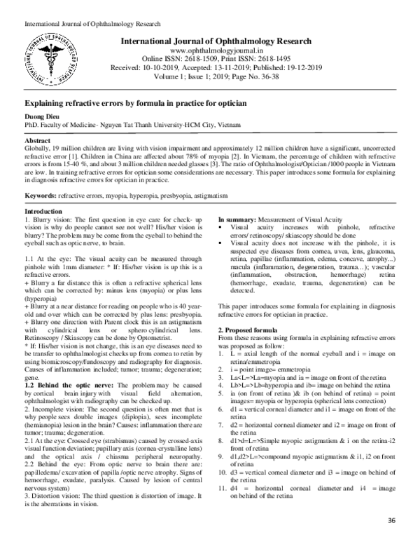 (PDF) Explaining refractive errors by formula in practice for optician