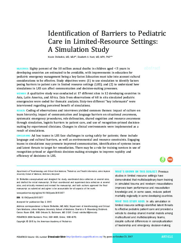 (PDF) Identification of Barriers to Pediatric Care in LimitedResource