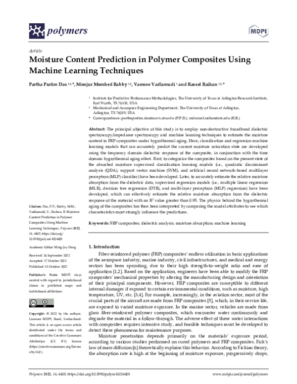 (PDF) Moisture Content Prediction in Polymer Composites Using Machine ...