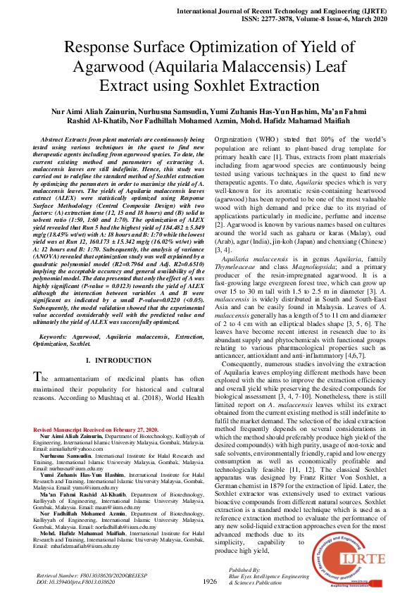 (PDF) Response Surface Optimization of Yield of Agarwood (Aquilaria ...