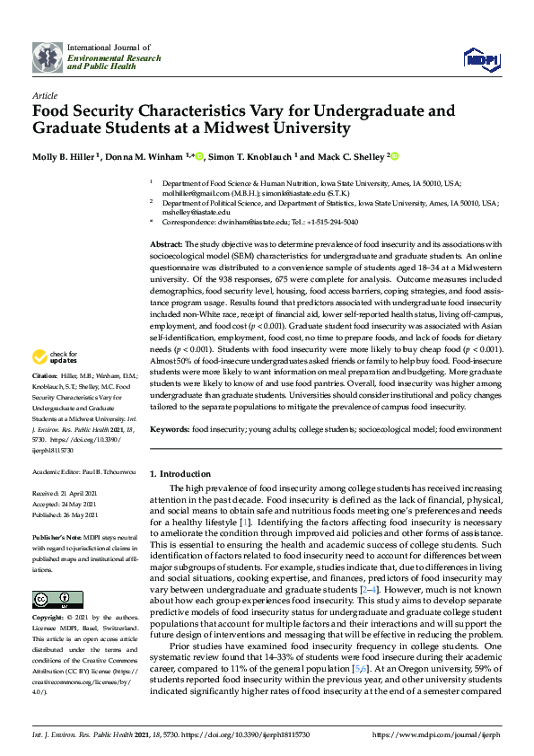 (PDF) Food Security Characteristics Vary for Undergraduate and Graduate ...
