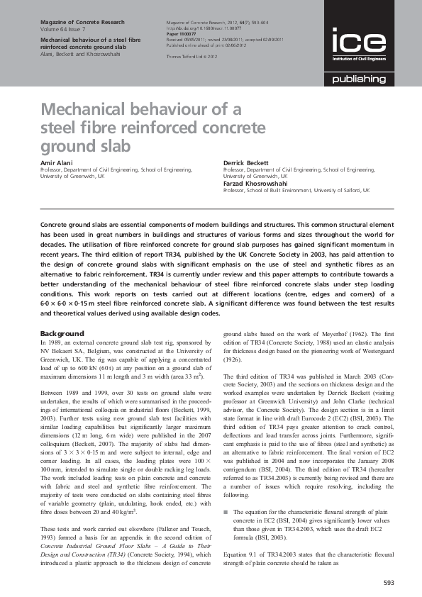 (PDF) Mechanical behaviour of a steel fibre reinforced concrete ground slab