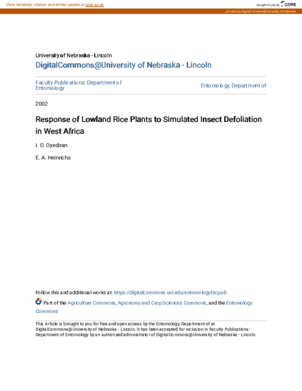 (PDF) Response of lowland rice plants to simulated insect defoliation ...