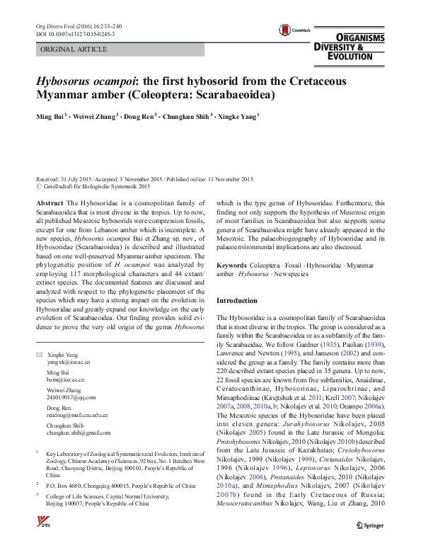 (PDF) Hybosorus ocampoi: the first hybosorid from the Cretaceous ...