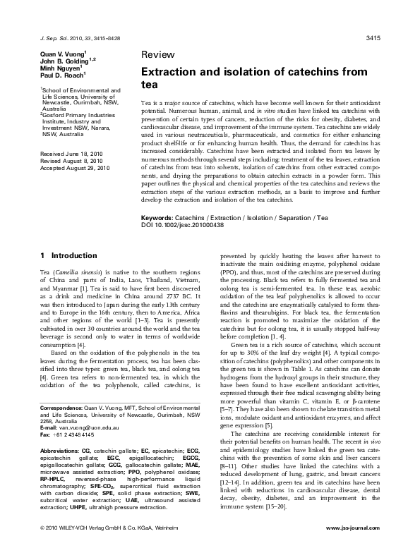 (PDF) Extraction and isolation of catechins from tea