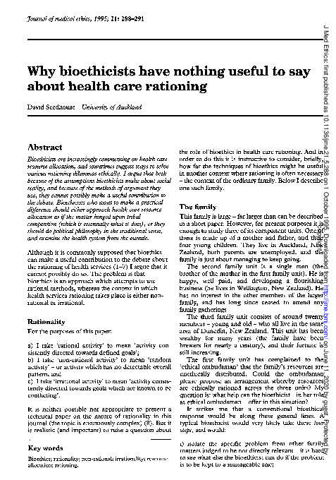 (PDF) Why bioethicists have nothing useful to say about health care ...