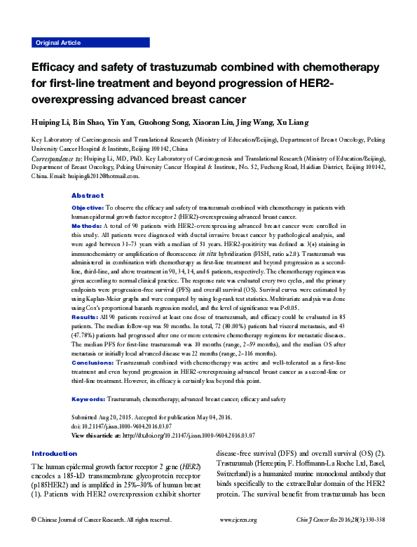 (PDF) Efficacy and safety of trastuzumab combined with chemotherapy for ...