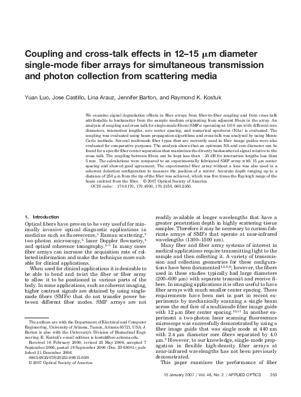 (PDF) Coupling and cross-talk effects in 12-15 μm diameter single-mode ...