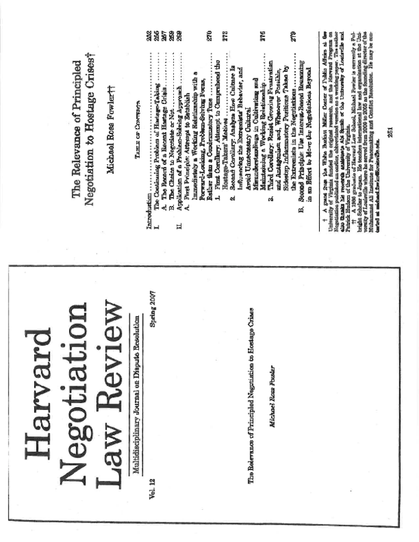 (PDF) The Relevance of Principled Negotiation to Hostage Crises