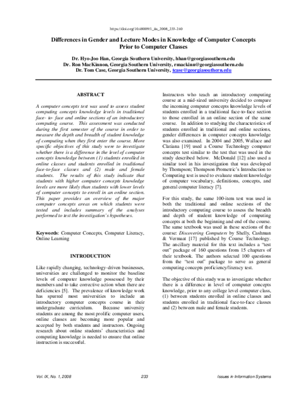 (PDF) Differences in Gender and Lecture Modes in Knowledge of Computer ...