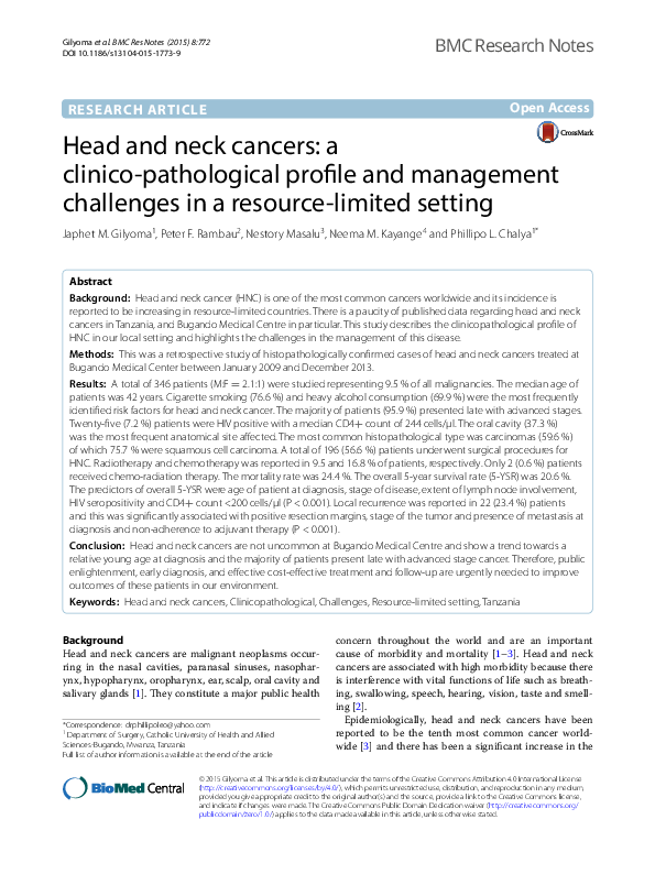 (PDF) Head and neck cancers: a clinico-pathological profile and ...