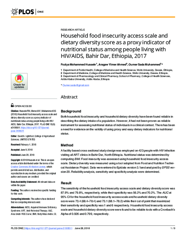(PDF) Household food insecurity access scale and dietary diversity ...