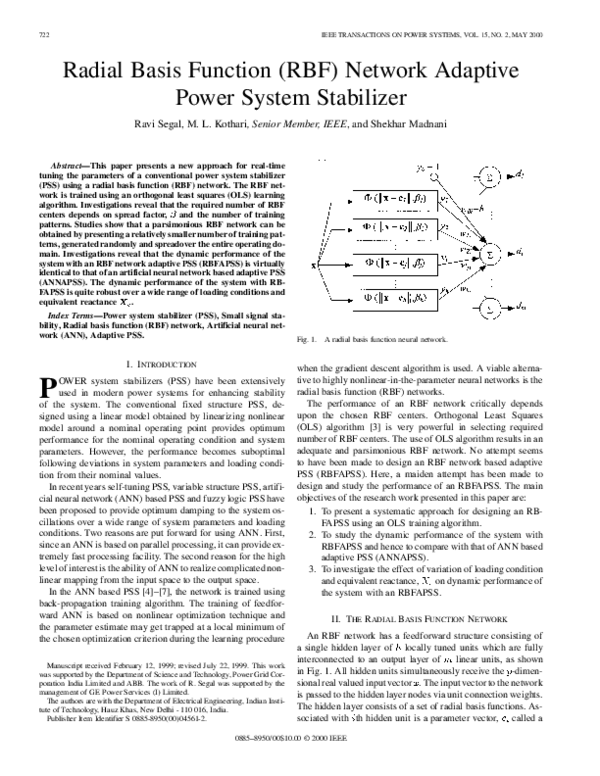 (PDF) Radial basis function (RBF) network adaptive power system stabilizer