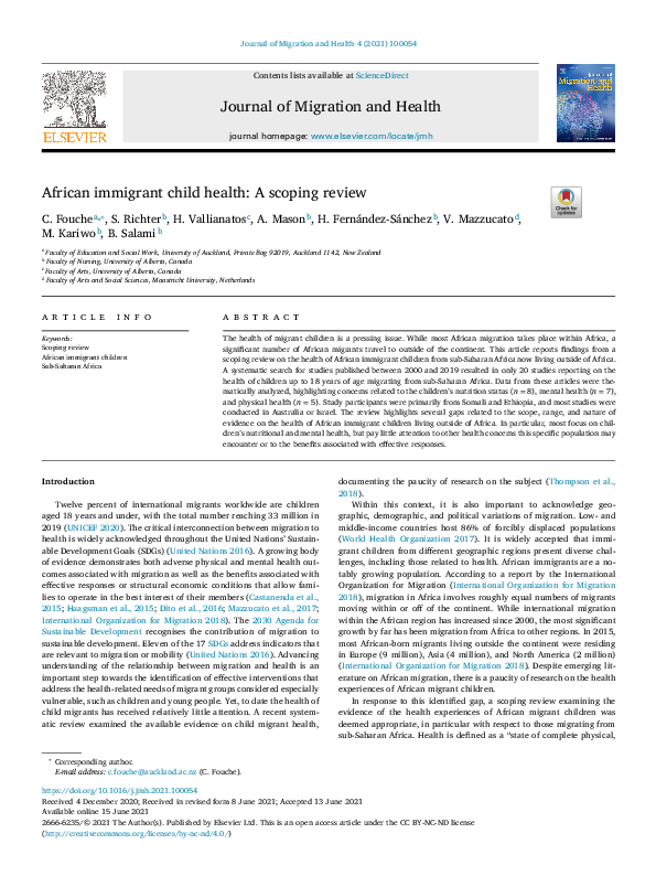(PDF) African Immigrant Child Health: A Scoping Review