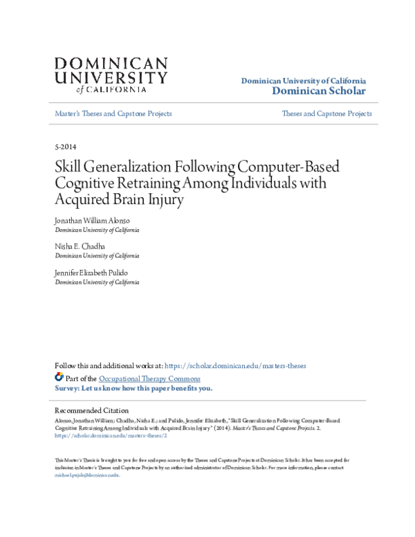 (PDF) Skill Generalization Following Computer-Based Cognitive ...