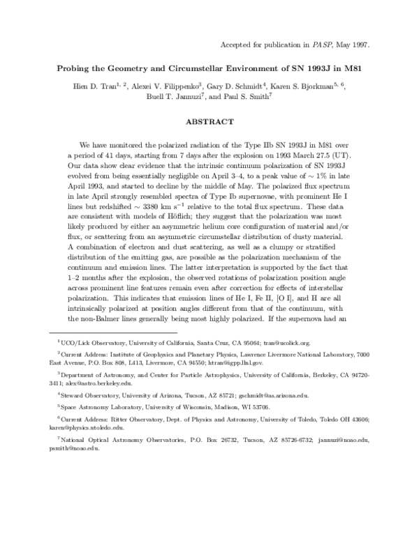 (PDF) Probing the Geometry and Circumstellar Environment of SN 1993J in M81