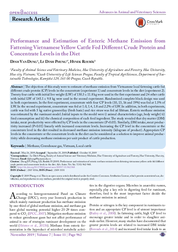 (PDF) Performance and Estimation of Enteric Methane Emission from ...
