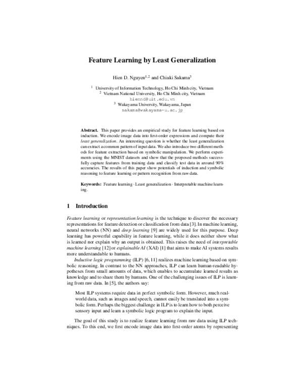 (PDF) Feature Learning by Least Generalization