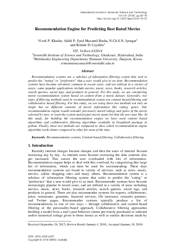 (PDF) Engine for Predicting Best Rated Movies Muzamil